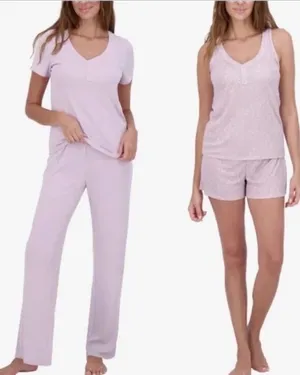 Live 2 Lounge 4-Piece Pointelle Knit Lounge Set V-Neck Button Pink Size XL thumbnail 2