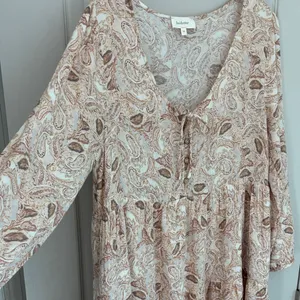 Bohme Womens Paisley Tiered Babydoll Mini‎ Dress Tan Brown V-Neck Rayon FD6018 M thumbnail 6