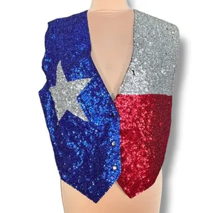Vintage Sequin Texas Flag Vest Western Americana Rodeo Statement Red White Blue thumbnail 2