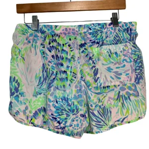 Lilly Pulitzer Luxletic Ocean Trail Shorts Blue Green Coral Print Womens Large thumbnail 6