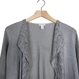 Chico's Women's M Chico's Size 1 Silver with Metallic Thread Open Front Cardigan thumbnail 3