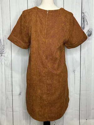 Loveriche Dress Women's Sz S Brown Corduroy Short Sleeve thumbnail 7