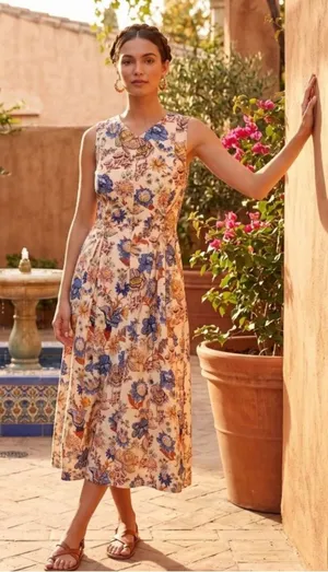 Ulla Johnson Kaiya Dress Sz 6 Magnolia Floral Pleated Cotton Poplin Midi Dress thumbnail 1