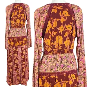 Free People Bohemian Retro 70s Gypsy Floral Tilda Maxi Dress Size Medium thumbnail 3