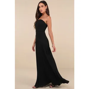 NWT Lulus Celebratory Aesthetic Black Pleated Strapless Maxi Dress Bridesmaid M thumbnail 7
