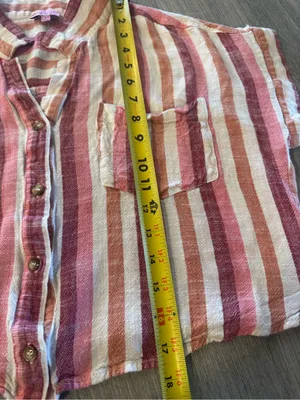 Miami by Francesca’s Striped‎ Button Down Crop Top Size L thumbnail 6
