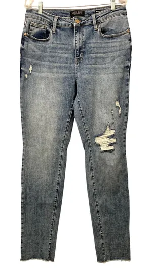 Judy Blue Los Angeles Distressed Boyfriend Fit Raw Hem Jeans Women's Size 15/32 thumbnail 1