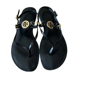 Tory Burch Ali Black Logo‎ Sandals 8.5 thumbnail 2