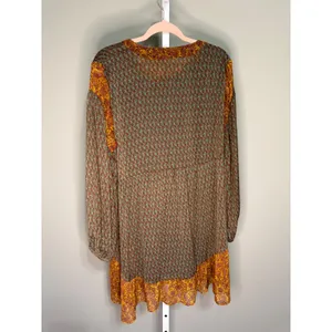 Pull&Bear Paisley Boho Babydoll Tiered Dress XL Brown Orange Peasant Cottagecore thumbnail 8