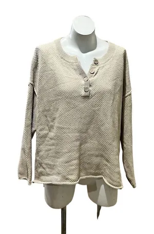 Free People Women's Henley Sweater Beige Medium Long Sleeve Relaxed Fit thumbnail 1