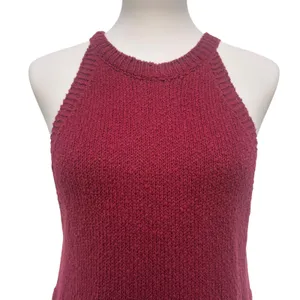 Maeve Halter Knit Tank Top Burgundy‎ Red 100% Cotton Sz M Anthropologie Boho thumbnail 2