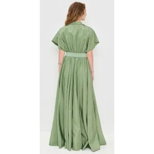 Norma Kamali Super Oversized Sleeveless Boyfriend Shirt Flared Gown Green Small thumbnail 10