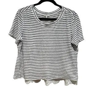 Joie Linen Eyelet Nautical Striped Cottage Scalloped Tiered Short Sleeve Top S thumbnail 7