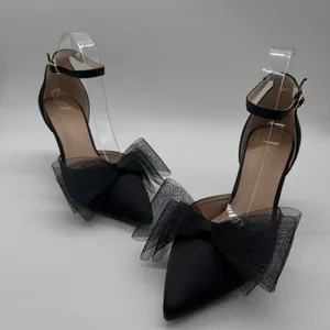 NEW Allegra K Heels Womens 9 Black‎ Pointed Toe Ankle Strap Pumps Bow Stiletto thumbnail 1