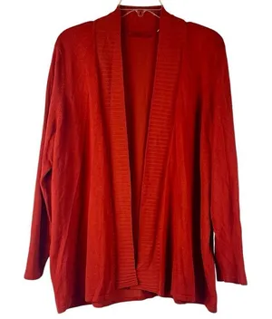 Red Woman Reddish Orange Open Front Knit Cardigan 3X thumbnail 1
