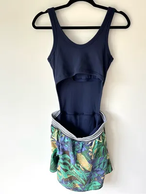 Offline by Aerie Ribbed Cut-out Romper Dress Navy Blue Green Floral Active thumbnail 12