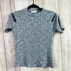 Women's Off the Shoulder Short Sleeve Ribbed Top - Gray thumbnail 1