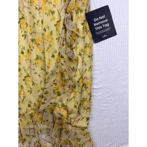 Lulus Yellow Floral Chiffon Ruffle Maxi Dress Sleeveless High Low V-Neck Small thumbnail 3