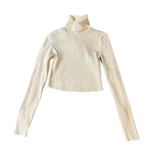 NWT Zara Cream White Ribbed Cropped Long Sleeve Turtleneck Top‎ Size Small thumbnail 1