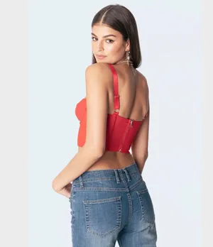 Edikted Teagen Mesh Corset Top in Red thumbnail 2