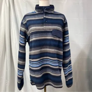 Southern Grit Tundra Fleece‎ Pullover Snap Striped Blue Grey Southwestern Womens thumbnail 3