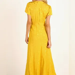 Astr Tie-Front Maxi Dress flutter sleeves Bright Yellow floral Size Small thumbnail 2