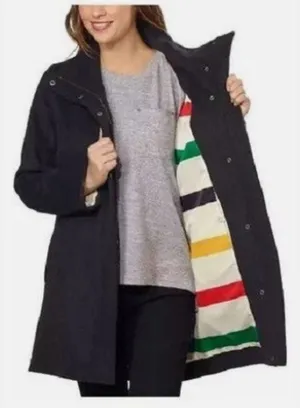 Pendleton Campbell virgin wool vintage black winter coat hooded zipper women's S thumbnail 1