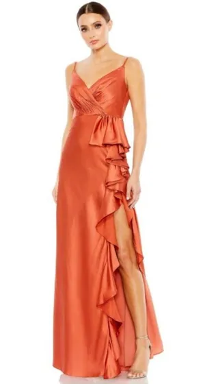 Mac Duggal 68551 Ruffle Slit High Waist Dress spice orange size 0 UB thumbnail 1