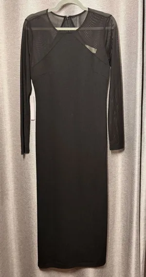 Dolan Anthropologie Dress Womens S Black NWT Mesh Yoke Long Sleeve Midi Slit thumbnail 1