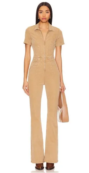 NEW Free People We The Free Jayde Flare Jumpsuit Pier 17 khaki Size Large thumbnail 5