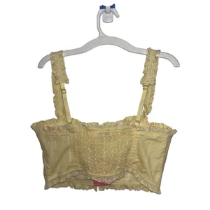 NWT Edikted Butter Yellow Button Front Cropped Eyelet Corset Top M Coquette thumbnail 3