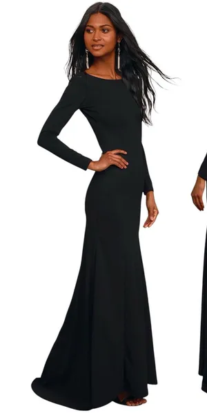 Lulus Wait For Me Black Long Sleeve Maxi Dress size Small NWT thumbnail 1