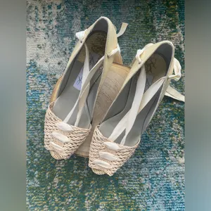 Diana Broussard snakeskin wedge woven ankle tie peep toe wedges, size 6.5M thumbnail 4