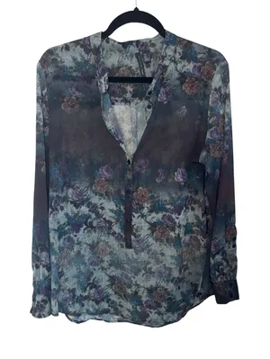 MNG Collection Womens Blouse 8 Multicolor Sheer Floral Button‎ Up Dark Academia thumbnail 1