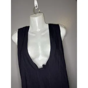 Free People Romper Womens Medium Black Striped Knit V Neck Sleeveless Pockets thumbnail 2