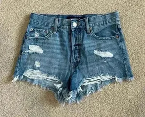 Aeropostale blue distressed button front high rise boyfriend shorts in size 2 thumbnail 1
