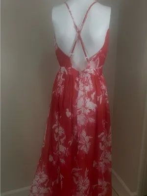 Amazon Red Floral V-Neck Maxi Dress thumbnail 2