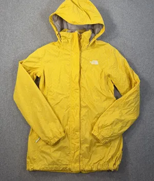 The North Face Women's Small Rain Jacket Hooded Yellow White Polka Dot Full Zip thumbnail 1