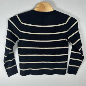 J Crew Extra Soft Wool Blend Shimmer Black Gold Striped Crewneck‎ Sweater Medium thumbnail 3