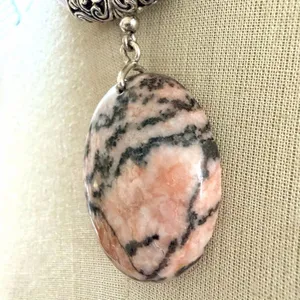 Sterling Silver Rhodonite Pendant Necklace w Freshwater Pearls thumbnail 3