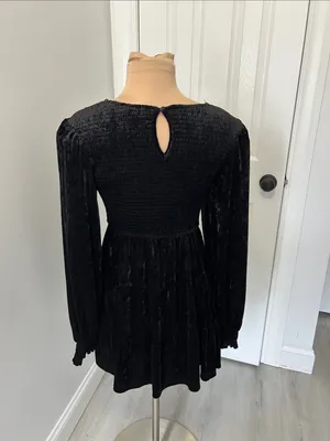 Baltic Born Black Crushed Velvet Smocked Dress thumbnail 3