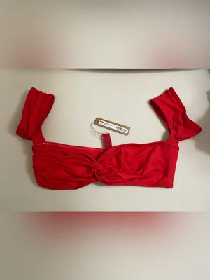 Skims 2Pc SET Twisted Off-Shoulder Bikini Top & Mid Waist Bottoms Ruby Red M thumbnail 5