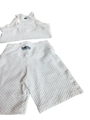 Booty by Brabants White Two Piece Workout Set Crop Top Shorts One Size Curvy thumbnail 13