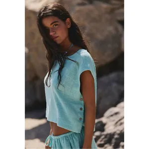 Free People Bohemian Beachy Skye Mini Skirt & Top Set Aqua Blue XS NWT thumbnail 3