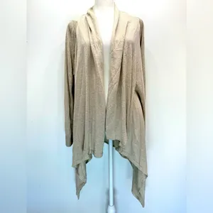 Beige Metallic Open Front Asymmetric Hem Cardigan Wrap Topper Chico’s 1/M thumbnail 2