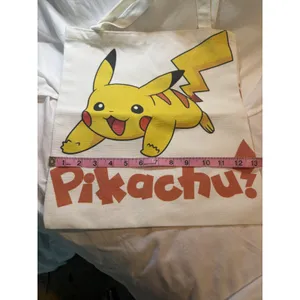 Nintendo Pokemon Pikachu Canvas Tote Bag Lets Go Pikachu Reusable Shopper White Graphic thumbnail 4