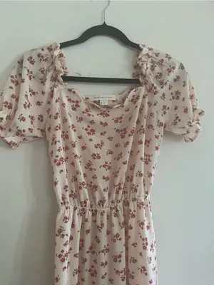 Monteau Cream Pink Cottagecore Floral Puff Sleeve Midi Dress XS Prairie Romantic thumbnail 3