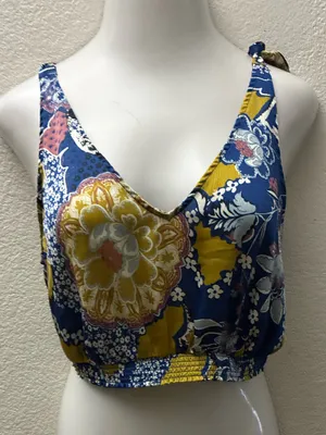 Intimately Free People Blue Weekend Smocked Crop Tank Top M thumbnail 4
