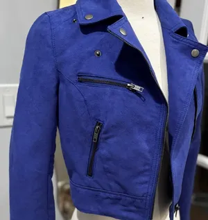 Divided by H&M Royal Blue Faux Suede Moto Biker Jacket thumbnail 3