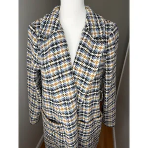 Code x Mode Houndstooth Trench Coat Womens Medium Cream Blue Open Front No Belt thumbnail 7